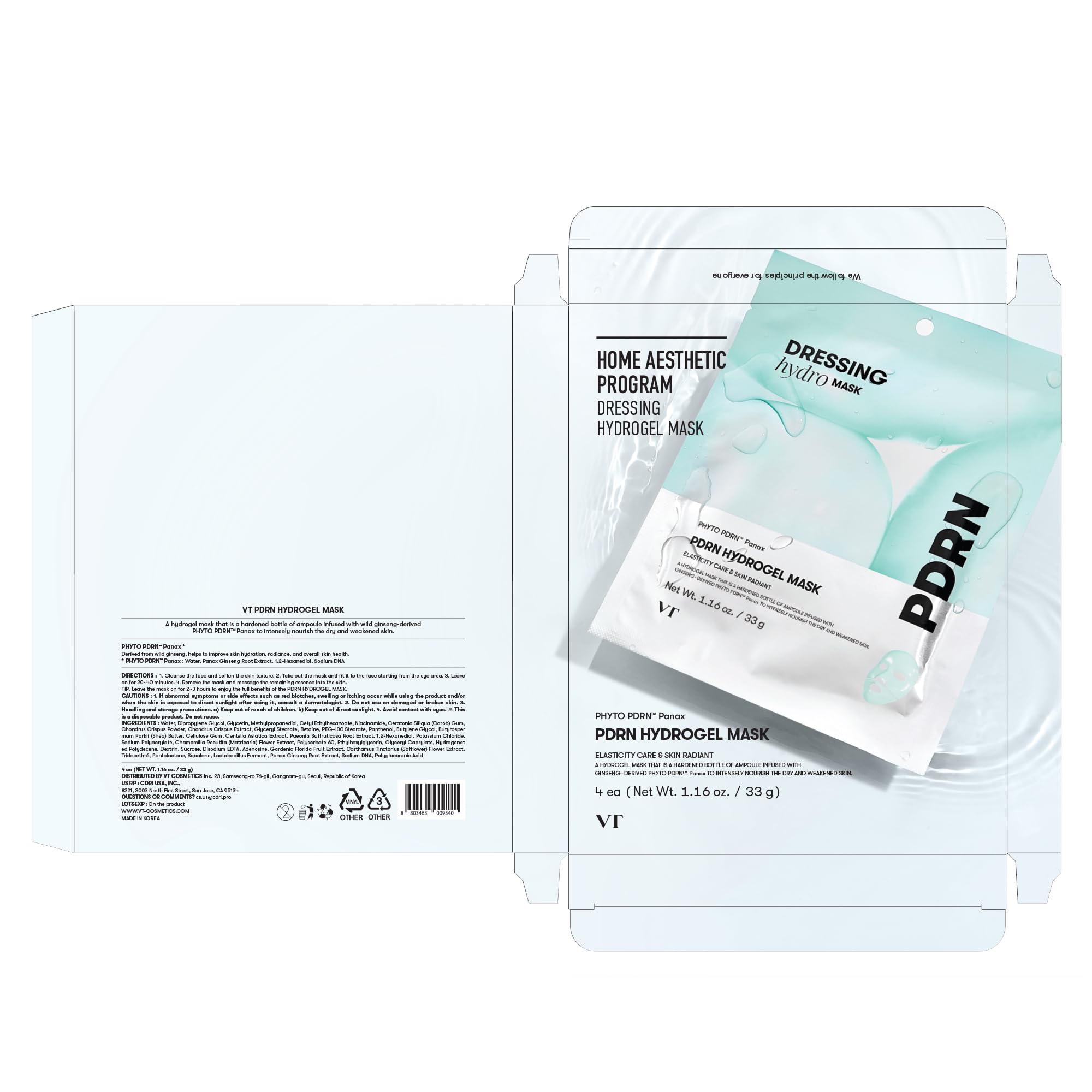 VT COSMETICS PDRN Hydrogel Mask(33gx4ea), Intensive Nourishing & Rejuvenating Overnight Mask, Skin Repair, Elasticity Boost, Hydrating & Plumping, Korean Skincare, Valentines Day Gifts