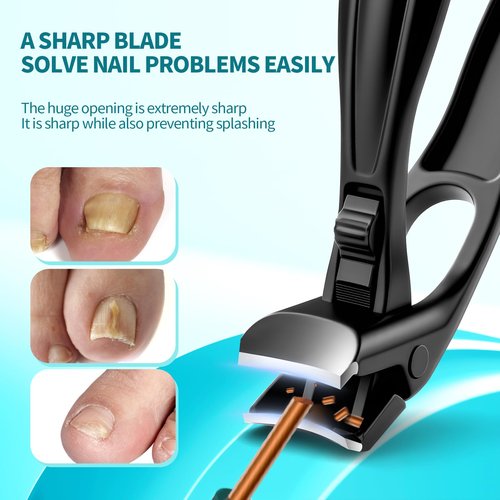 Upgraded ingrown toenail Clippers Set for Thick Nails for Seniors Ergonomic Angled Head and Heavy-Duty Long Handle for Thick Nails, Wide Jaw Nail Cutter with Catcher for Women and Men