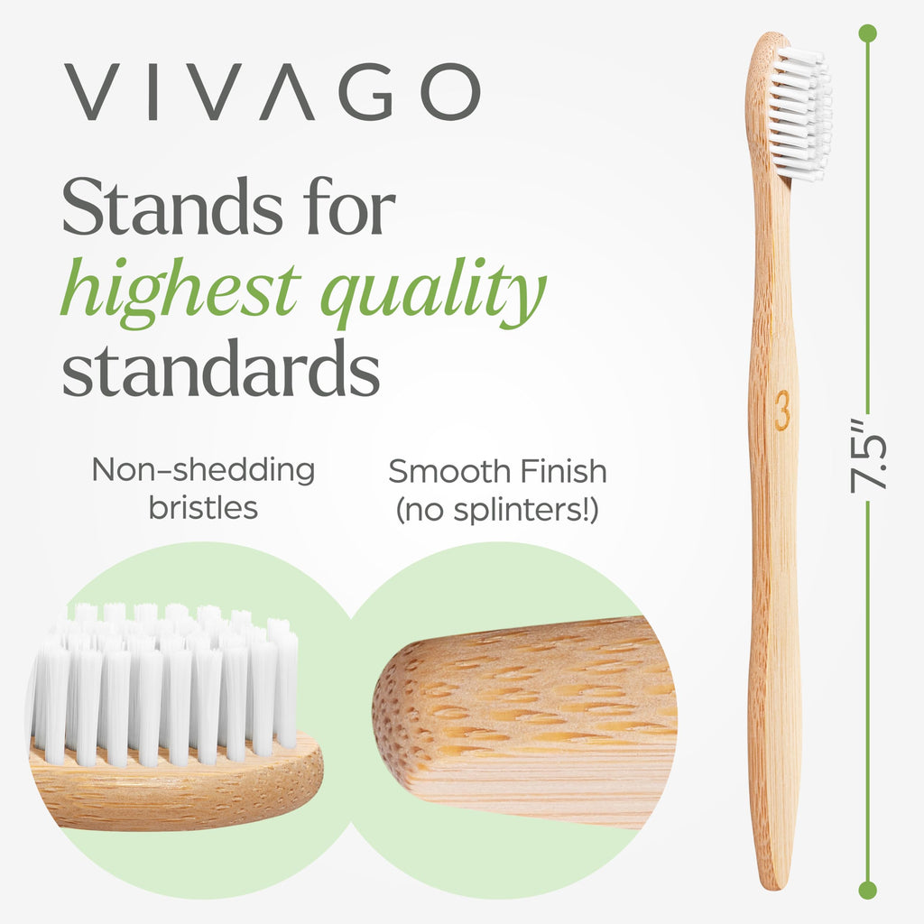 VIVAGO Bamboo Toothbrushes 10 Pack – Natural Toothbrushes, Plant-Based Soft Bristles – Eco-Friendly Wooden Toothbrush