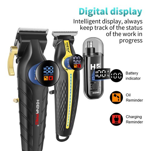 HIENA PRO Professional Hair Clippers for Men, Electric Hair Clipper Set for Barber Kit ，Hair Clipper and Trimmer Set，Full Barber Clipper Set with LED Display Gifts Mens (Gold)