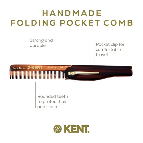 Kent Set Men's Hair Pocket Combs, 81T X-Small, FOT All Fine Tooth, 20T Fine Tooth Folding Comb. Best Hair, Beard and Mustache Grooming Kit for Travel and Home Care, Handmade in England