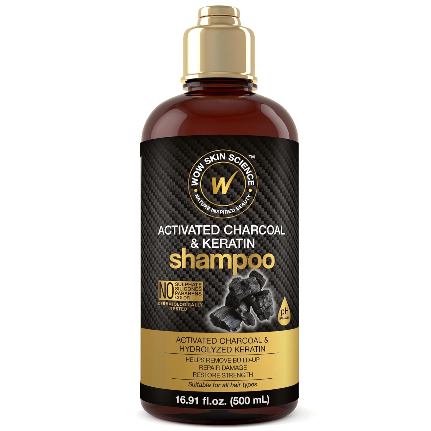 WOW Skin Science Activated Charcoal Shampoo - Deep Cleansing & Nourishing | 16.9 oz