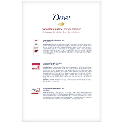 Dove Revitalizing Cherry Collection Gift Set – Fruit and Chia Milk Body Wash, Exfoliating Body Polish + Soap Bar (3 Piece Set)