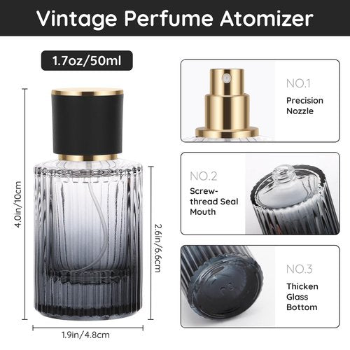 Segbeauty 1.7oz Travel Perfume Atomizer Refillable, 2pcs Cologne Spray Bottle Atomizer, 50ml Refillable Empty Glass Perfume Bottles, Fine Mist Spray Bottles Cologne Refill Bottle for Travel