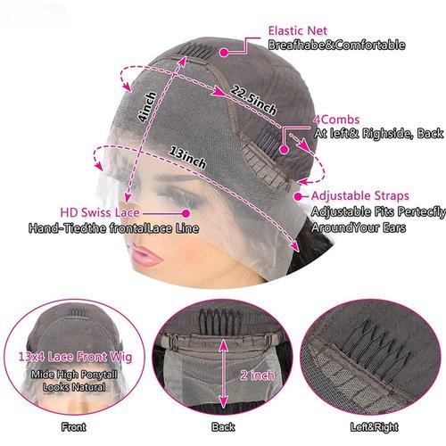 LYOLKSER 13x4 lace front wigs human hair indian remy straight bob wig human hair pre plucked natural color 10 inch