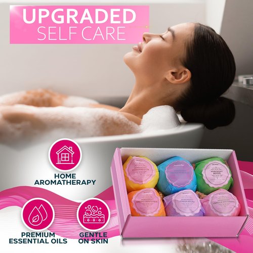 Bath Bombs Gift Set - 6 Bubble Bath Fizzies (6 x 2oz) with Natural Dead Sea Salt Cocoa and Shea Essential Oils - Best Gift Idea for Birthday, Mom, Woman, Girl, Him, Kids
