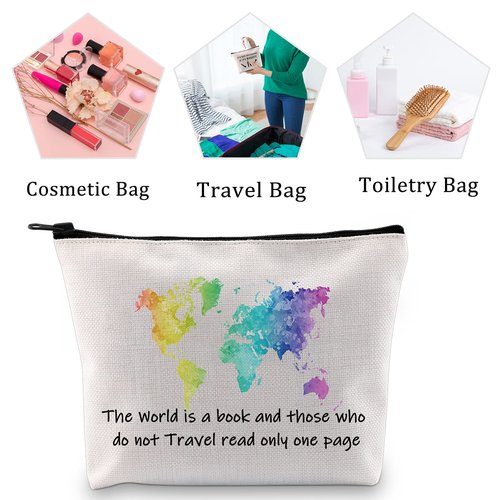 MBMSO Traveler Makeup Bag the World is a Book and those who do not Travel Read only One Page Travel Bag Travel Lover Gifts Wanderlust Gifts for Women (The World is a book bag)