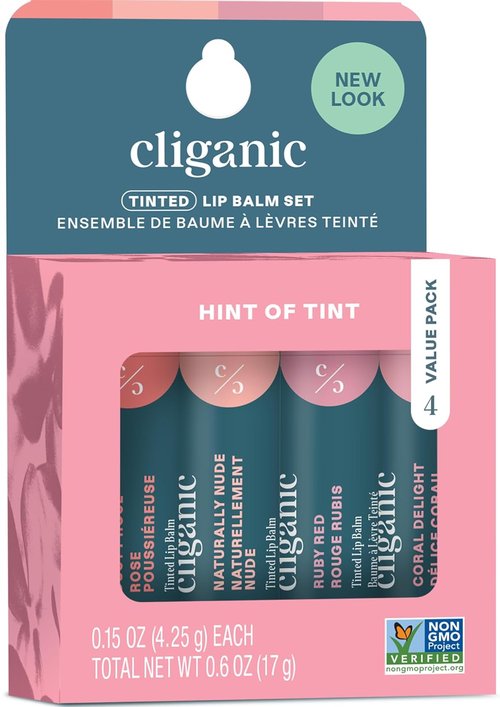 Cliganic Tinted Lip Balm Set | Hydrating & Nourishing - 4 Colors, Enriched with Vitamin E, Cruelty-Free