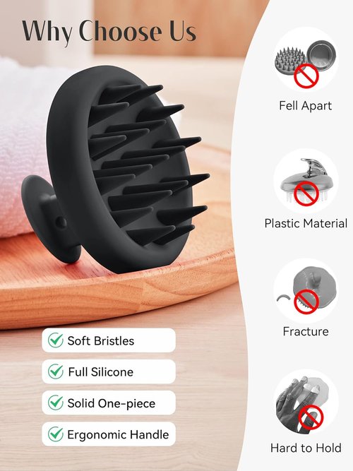 HEETA Scalp Massager - Hair Growth Scrubber with Soft Bristles | Dandruff Exfoliator & Relaxation, Black
