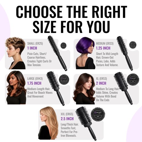 ERGO Ceramic Ionic Round Brush - Salon Quality Blow Out Tool for Volumizing Hair - 2" Size
