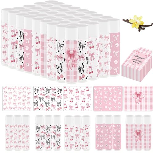50 Pack Pink Bow Baby Shower Favors Bulk Lip Balm Girls Favors Valentines Gifts for Bachelorette Girls Bow Moisturizing Lip Care Pretty lipstick Birthday Party Supplies (pink bow)