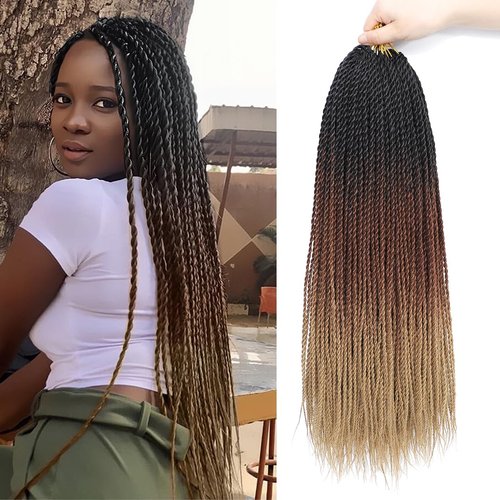 Crochet Braids Senegalese Twist Crochet Hair 7 Packs Pre Looped Micro Senegalese Twist Braiding Hair Ombre Crochet Braids for Women (24inch, 1B/30/27)