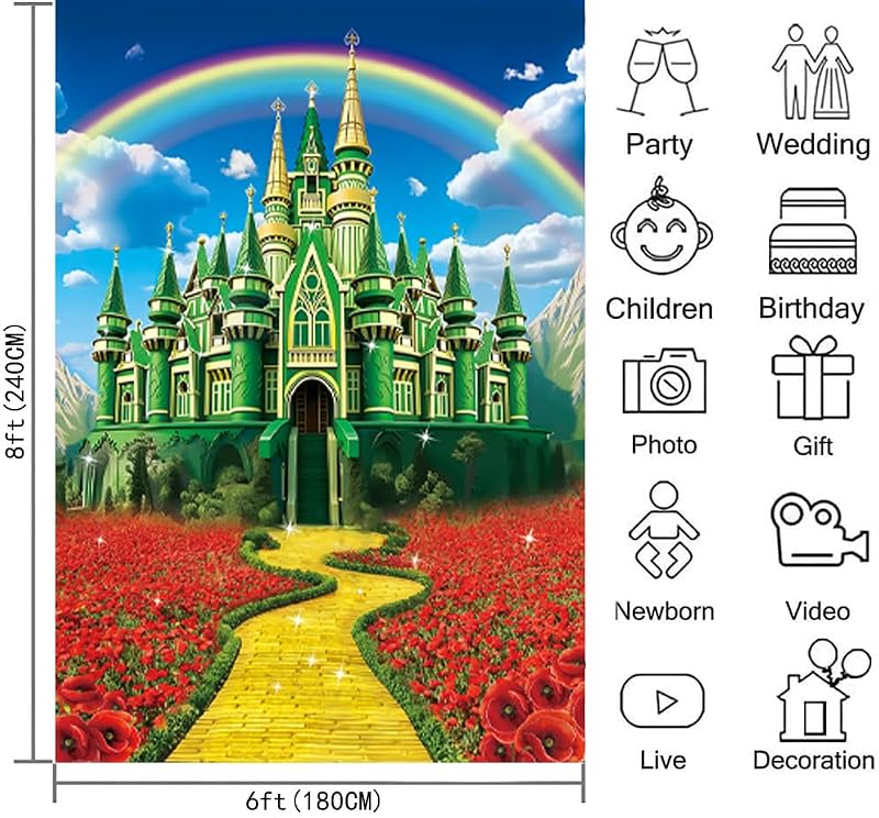 6x8FT Rainbow Floral Castle Backdrop for Baby Shower Birthday Party Photography