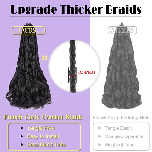 French Curl Crochet Braids 22 Inch Goddess Box Braids Crochet Hair for Women 8 Packs Pre Looped Crochet Box Braid with Curly Ends Synthetic French Curly Braiding Hair Extensions (1B#)