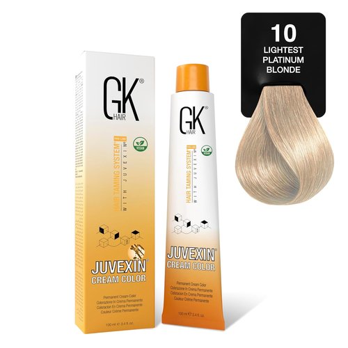 GK HAIR Color Cream 10.0 Lightest Platinum Blonde - 100% Grey Coverage | Semi, Demi, Permanent | Salon Quality Hair Dye - 3.4 Oz
