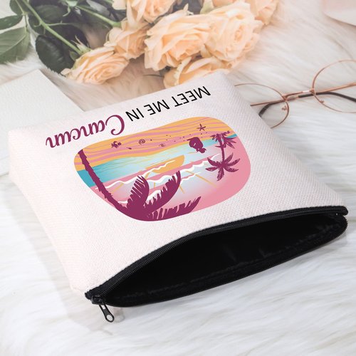 POFULL Cancun Vacation Gift Mexico Cancun Bachelorette Gift Meet Me In Cancun Travel Cosmetic Pouch (Cancun bag)