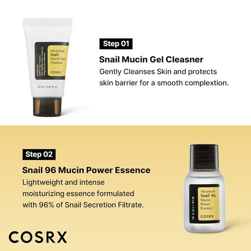 COSRX Snail Mucin Skin Care Set - Mini Travel Essentials with Face Wash, Serum, Moisturizer & Eye Cream