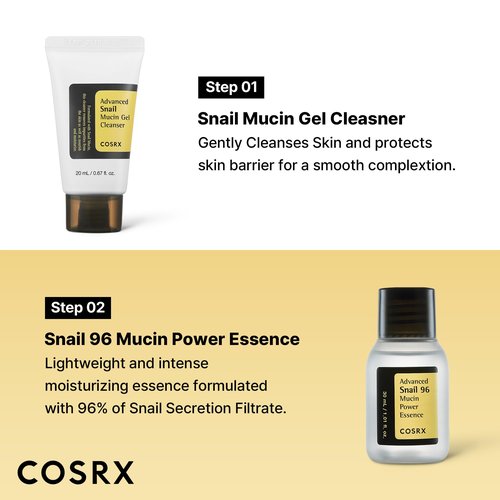 COSRX All About Snail Mucin Korean Skin Care Set, Mini Travel Essentials, Travel Size Gift Set with Snail Mucin Face Wash, Serum, Moisturizer & Eye Cream, Rejuvenating Kit