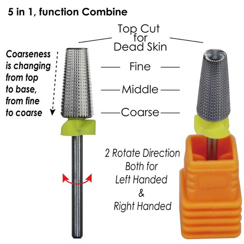 C&I 5 in 1 Multi-function Tapered Shape Nail Drill, Professional Drill Bit for Nail Manicure Machine (XF)