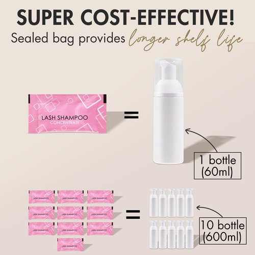 Embagol Lash Shampoo Concentrate Lash Cleaning for Eyelash Extensions Anti-allergic Hypoallergenic and Non-irritation Cleanser for Salon & Home Use(10 bags)