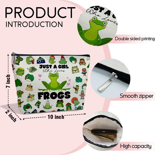 Cute Makeup Bag Frog Purse for Women Who Loves Frogs, Frog Stuff Birthday Frog Lover Gifts for Women Daughter Sister Besties Coworker Friends Toiletry Cosmetic Bag Zipper Travel Organizer Pouch -FS240