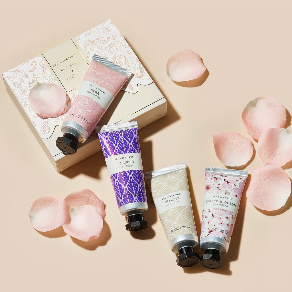 Spa Luxetique Hand Cream Set - Moisturizing Shea Butter & Glycerin Lotion | 4 Travel Size Gifts for Women