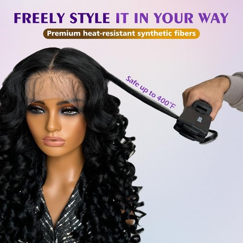 Felek Blonde 13x6 Synthetic Lace Front Wig Loose Wave HD Transparent Lace Frontal Wigs Pre Plucked Wear and Go Glueless Wigs for Black and White Women 24 inch Long Curly Wig #613