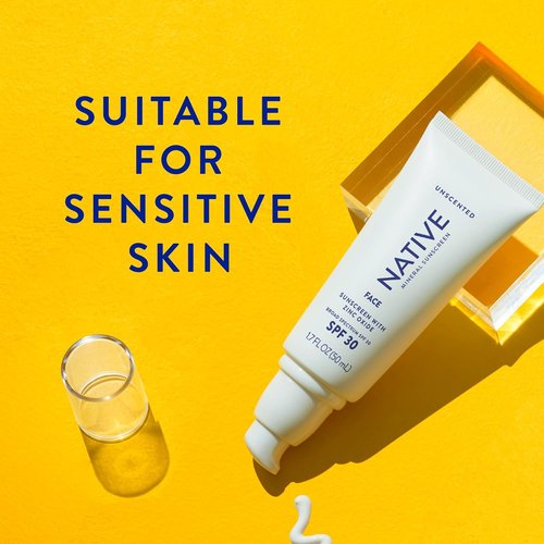 Native Sunscreen SPF 30 - Zinc Oxide Formula for Sensitive Skin | Unscented, Lightweight 5 Oz