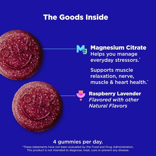 OLLY Relaxing Magnesium Gummies - Supports Muscle Relaxation with Raspberry Lavender Flavor | 60 Count