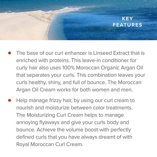 Royal Moroccan Curl Defining Cream for Frizzy, Color Treated & Curly Hair | Moisturizing Argan Oil Styling Product | (500 ml 16.9 oz)