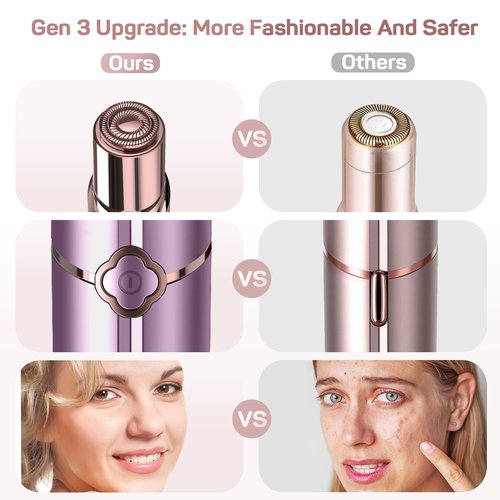 Facial Hair Removal for Women – Painless Facial Hair Remover & Hair Removal Device for Lips, Chin & Peach Fuzz, As Seen on TV, Rechargeable with 2 Replacement Heads & LED Light