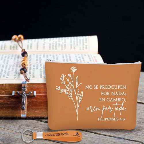 Fumete 20 Pcs Spanish Christian Easter Gifts Bulk for Women Regalos Cristianos En Español Llavero Cristiano Para Mujer En Español Spanish Bible Verse Makeup Bags Keychain(Bright Color)