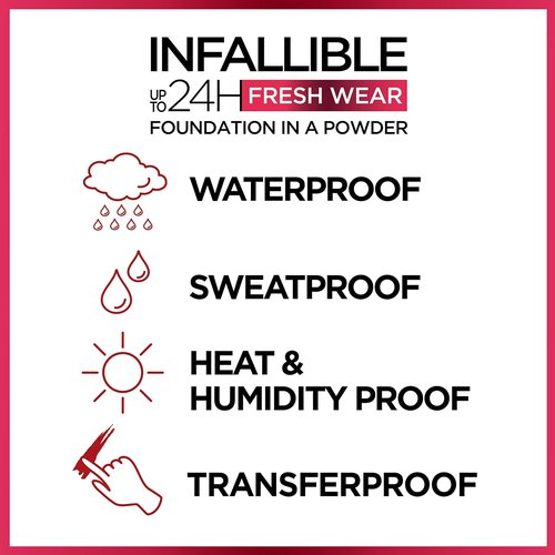 L'Oreal Paris Makeup Infallible Fresh Wear Foundation Powder - Waterproof, 24H Wear, True Beige, 0.31 oz.