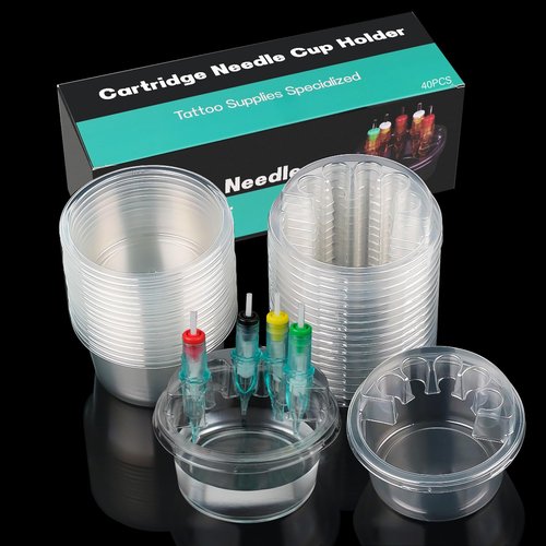 40PCS Disposable Tattoo Cartridge Cup Holder Plastic Tattoo Cartridge Tray For Tattoo Inks Needle Holder Placement Rack Disposable Plastic Cup Working Cup Cleaning Cup