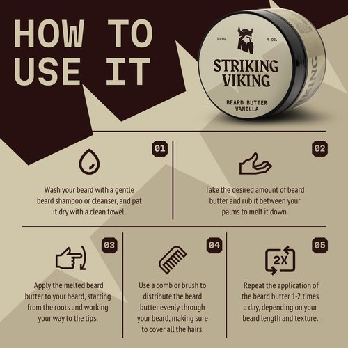 Striking Viking Beard Butter - Non-Greasy Moisturizer With Natural Ingredients (Vanilla, 4oz) - Keep Your Beard Hydrated and Refreshing