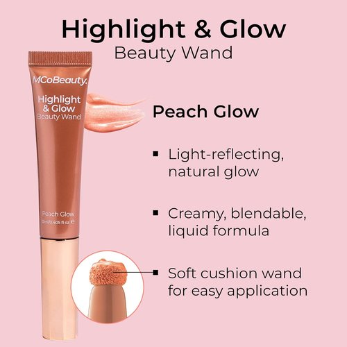 MCoBeauty - Highlight And Glow Beauty Wand - Buildable Liquid Highlighter - Peach Coral Shade | Soft, Radiant Finish