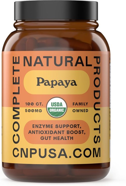 Papaya Enzyme Capsules 500mg - Organic Digestive Support with Papain | Vegan Non-GMO Herbal Supplement