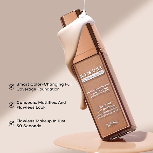 KIMUSE Color Changing Foundation - 4-in-1 Smart Shade Makeup | Waterproof & Long-Lasting Tinted Moisturizer for All Skin Tones