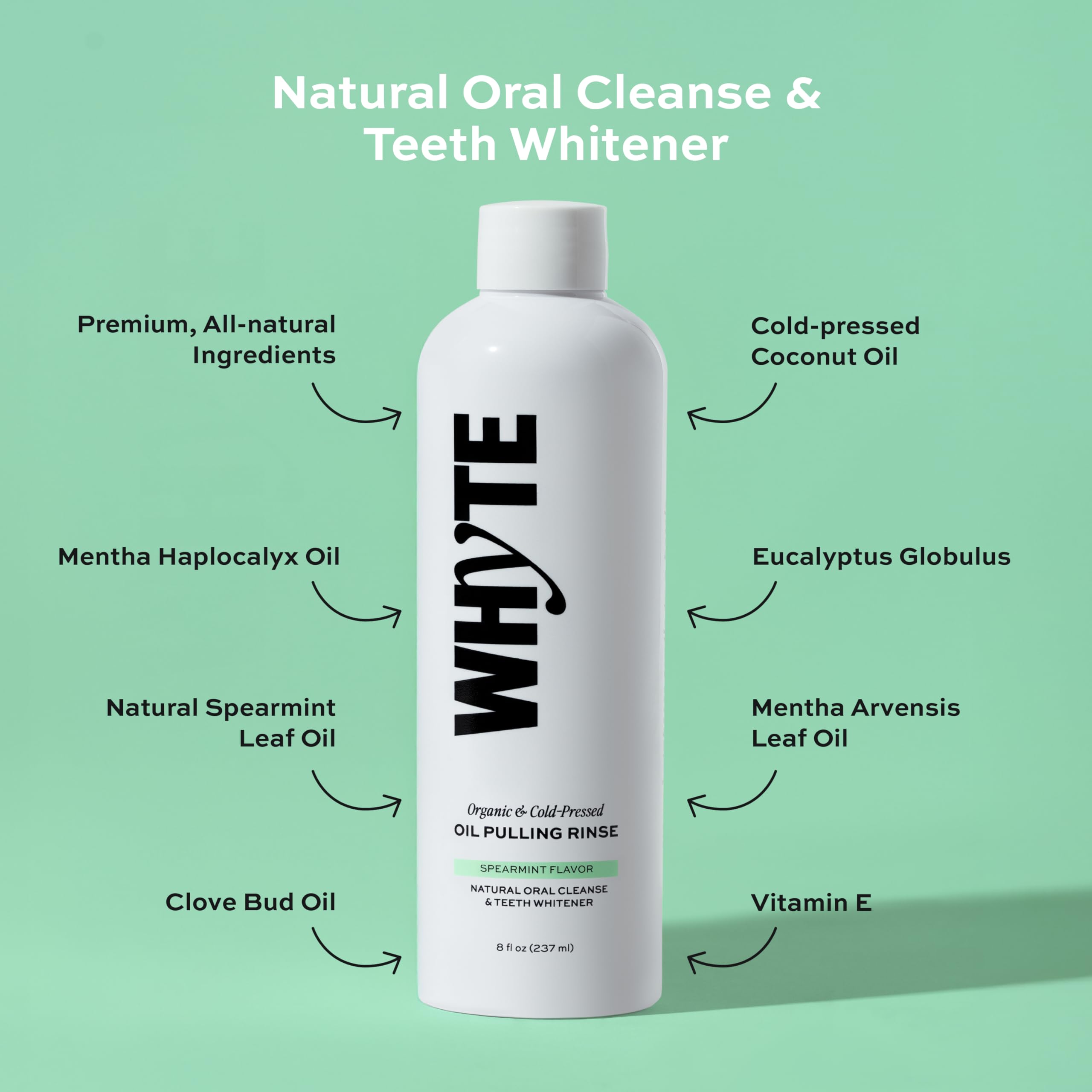 Whyte Coconut Oil Pulling Mouthwash for Teeth Whitening & Gum Health (Spearmint)