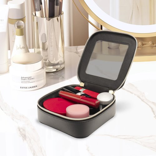 DIYOOHOMY Clear Makeup Bag with Zipper, Black Travel Toiletry Bag for Women, Mini Leather Cosmetic Organizer Case, Small Portable Purse Pouch