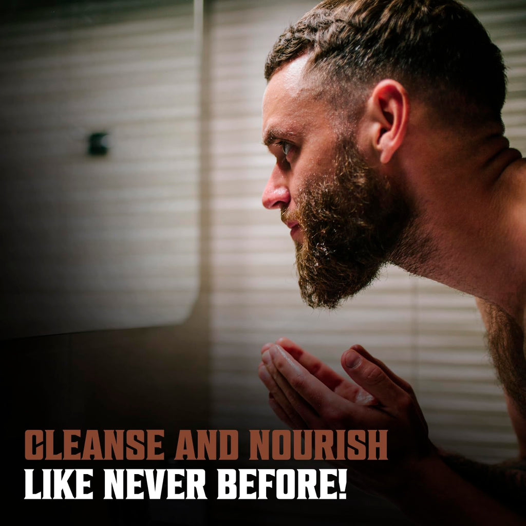 Viking Revolution Sandalwood Beard Wash for Men with Argan Oil - Beard Softener and Strengthener Beard Shampoo with Ginseng, Red Sage, Vitamin B5, Vitamin E - Sandalwood Beard Care (33.8 Fl oz)