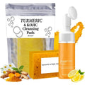 Turmeric Wash and Care Three Piece Set, Turmeric Soap, Turmeric Face Wash With Brush & Facial Cleansing Pads, Moisturizing Exfoliating Skincare Set for Face and Body
