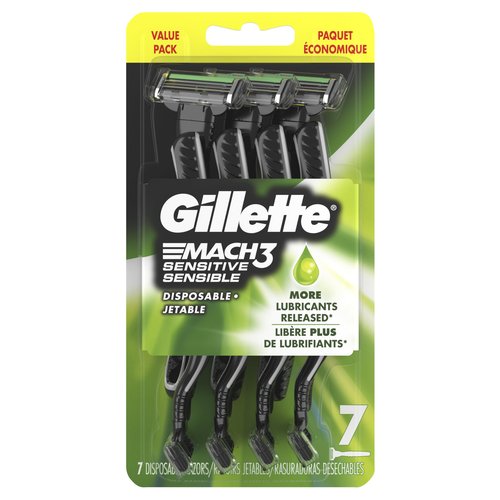 Gillette Mach3 Sensitive Razors for Men, Men’s Disposable Razors, Pivoting Head for Close and Comfortable Shave, 7 Count