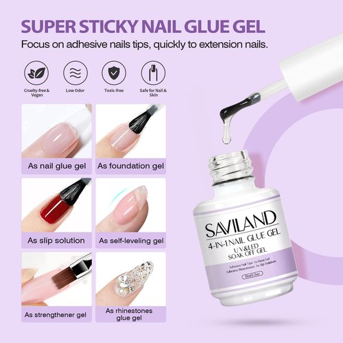 SAVILAND Gel Nail Kit with Drill: ALL-IN-1 Beginner Nail Kit, 0.5Oz U V Nail Glue Gels, Gel Nail X Kit with Lamp, 500 Pcs Long Coffin Tips Nails Builder Kits, Salon At Home Manicure Gift for Women