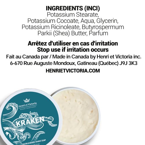 Henri et Victoria Traditional Shaving Soap For Men | Kraken Fragrance | Smooth Shave, Lathers Up Nicely, Long-Lasting Scent | Canadian Made by Skilled Artisan 114 g (4 oz)