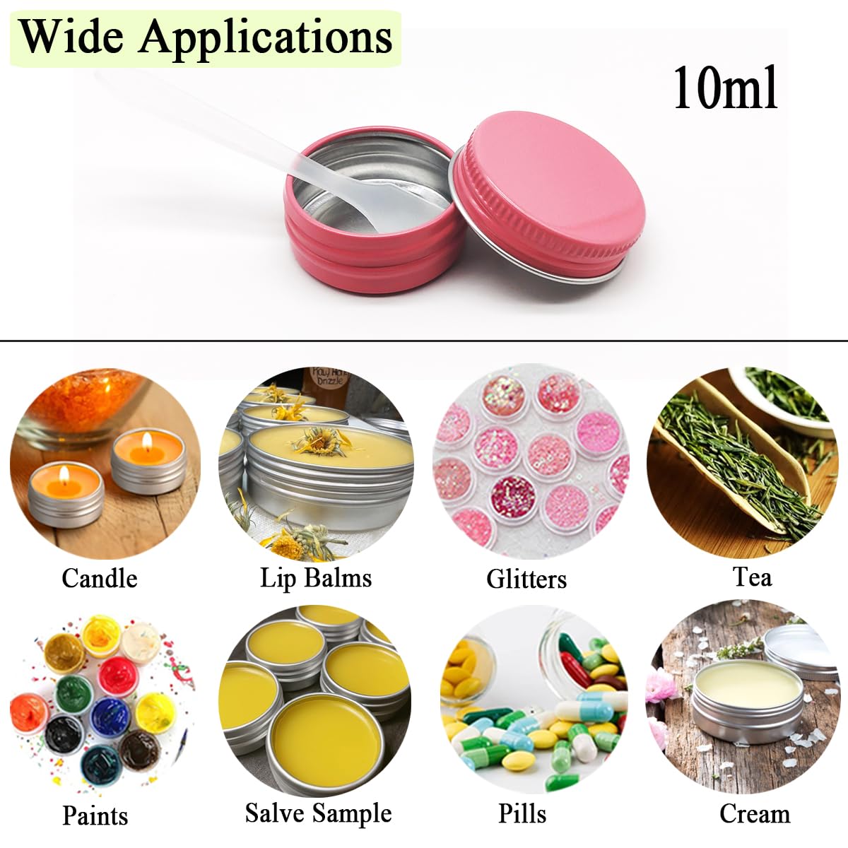 Wopanxye 10ml Aluminum Tin Jar, Refillable Makeup Containers 10g Aluminum Screw up Lid Small Round Container Bottle for Cosmetics, Lip Balm, Cream, Toner, Eyeshadow, Candle, Tea, Beads, 24 Pack Tins