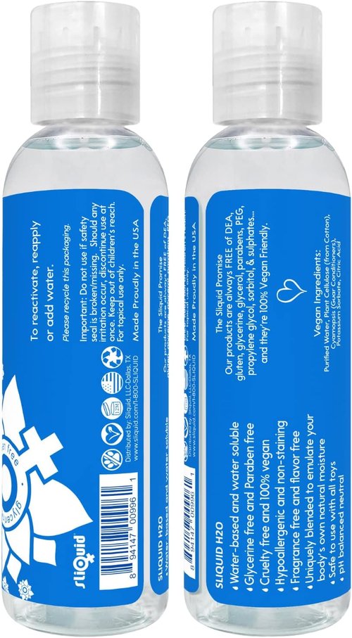 Sliquid H2O Water-Based Lubricant - Natural, Glycerin-Free Personal Lube | 2 Oz Clear & Unscented