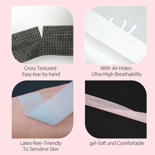 Lash Tape for Eyelash Extensions - Silicone Gel Eyelash Tape for Sensitive Skin Pain Free Removal Breathable Micro Eyelash Extension Supplies Colorful（1in x 4yd，Black/White/Pink/Purple/Blue）