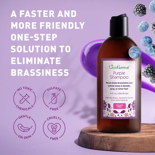 Just Nutritive Purple Toning Shampoo - Eliminate Brassiness & Boost Shine for Blonde, Gray, White Hair | 8 oz, Sulfate-Free, Paraben-Free