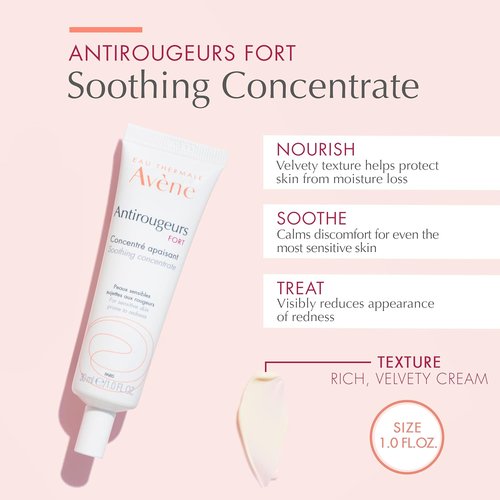 Avène Antirougeurs FORT Soothing Concentrate - Calming Redness Cream, 1.01 Fl Oz, Unscented